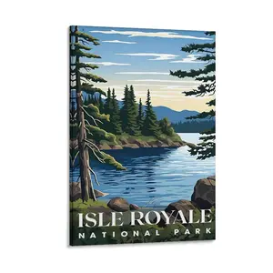 Isle Royale National Park, National Parks Wall Poster, Isle Royale National Park Wall Art, Abstract Nature Landscape Forest Wall Art Pictures for Bedroom Office Living Room Poster Canvas Wall Art For Bedroom Decor Bar Office Room Decor Gift