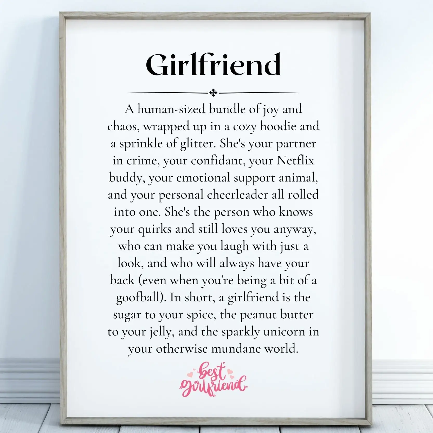 Girlfriend Definition Print, Love Gift, Girlfriend Art, Relationship Decor, Romantic Present, Home Decor Wall Art Poster Prints No Framed, Gifts For Girlfriend, Wall Decor, Wall Art Home Decor, Art Posters