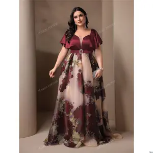 Mop Plus - Size Floral Print Patchwork Bridesmaid Dress