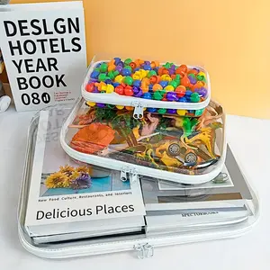 Clear Storage Box Large Capacity Zipper Storage Box Portable Storage Organizer for Skincare, Clothes, Books, Travel Toiletry Bag Divided Compartments