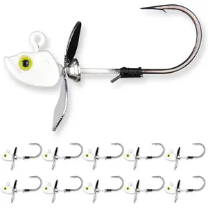 10-Pack Asymmetrical Spin Fishing Jig ,  Brass  with Hand-Tied  Keeper for Bass 1/8 /3/16 1/4 3/8 & 1/2oz
