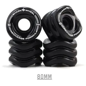 SHARK WHEEL 80MM 78A RECHARGE BLACK Skateboard Wheels for Cruising Carving Freeride Downhill on Longboards Set of 4 Made in USA