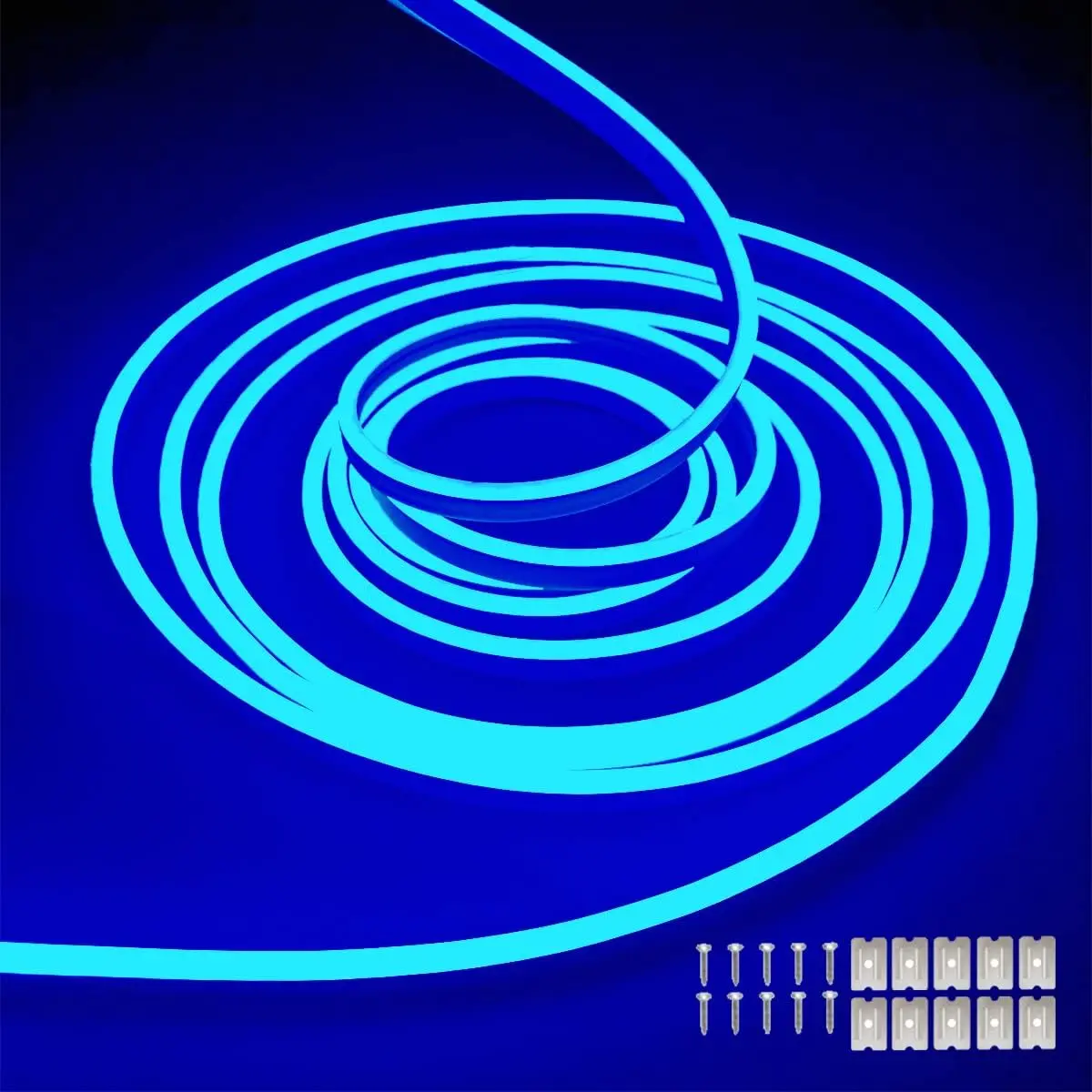 Chunting WiFi Blue Neon LED Strips - 16.4 ft, 12V DC Power Supply, 600 SMD2835 LEDs, Waterproof Flexible Rope, for Decorative Lights, Mood Lighting (Without Power Supply), Indoor Decor