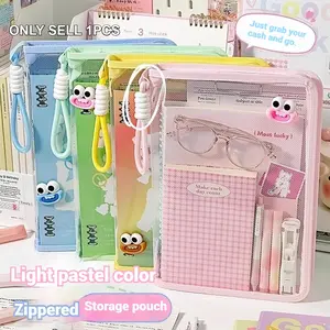 Transparent A4 Zipper File Folder, Large Capacity Waterproof Organizer, Thick School Student Document Bag, with Colorful Strap, Office & School Use