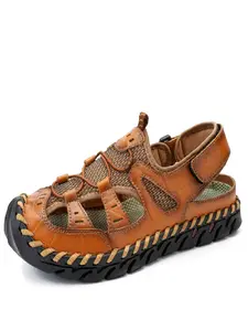 Men's Large Size Closed-Toe Sandals, Breathable Mesh Casual Shoes, Outdoor Beach Footwear, Flat Comfortable Slippers
