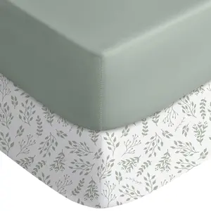Baby Crib Sheets for Boys Girls, 2 Pack Fitted Crib Sheet for Standard Crib and Toddler Mattress, Super Soft Microfiber Baby Sheet 28x52x8in(Green+Leaf)