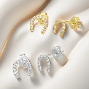 Trendolla Gold/Silver Lucky Horseshoe Earrings, Women's Earrings, Daily Clothing, Jewelry Anniversary Gifts, Valentine's Day Gifts Cubic Zirconia