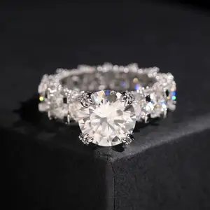 Women's S925 Silver Rhodium-Plated Moissanite Engagement Ring - Sparkling, Stackable, Dainty, Modern (Diamond-Passing Icedout Bussdown Design), Sparkling Rings, Stackable Moissanite Ring