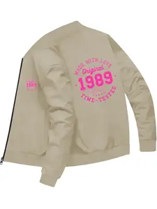 Trendy Retro Style Unisex 1989 Love Original Pattern Bomber Jacket for Daily Streetwear and Casual Wear