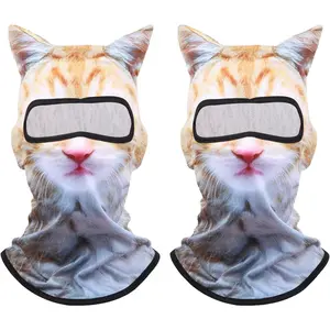 2 Pack Cat Ski Mask Balaclava Funny 3D Animal Face with Ears Fuzzy Kitty Hood  Winter Outdoor Rave