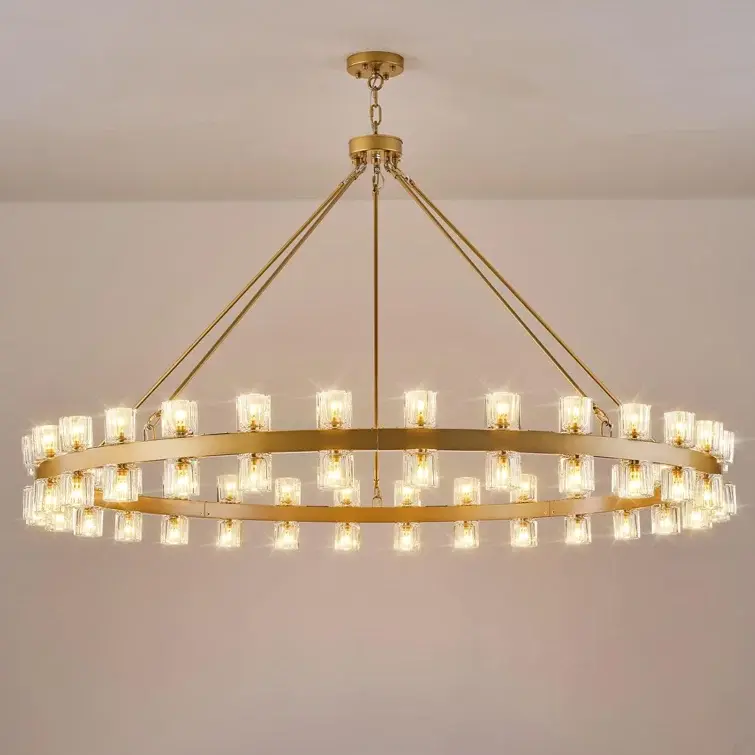 60 Lights Wagon Wheel Chandelier With Crystal Shade