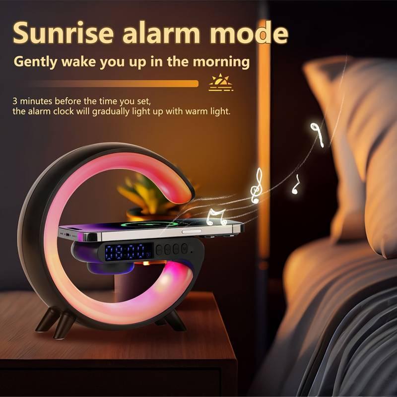 Wireless Speaker with Charger, RGB Light Strip Wireless Speaker with Alarm Clock, Creative Desktop Speaker for Bedroom, Dormitory, Holiday Gift Valentine's Day gift