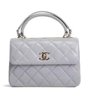 Pre-owned CHANEL Diamond Quilted Lambskin Leather Shoulder Bags Trendy CC Small Flap Bag Light Grey