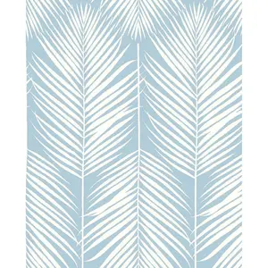 NextWall Palm Silhouette Peel and Stick Wallpaper Light Blue: Removable Vinyl, Nautical Leaf Pattern, Repositionable, 30.75 Sq Ft Coverage