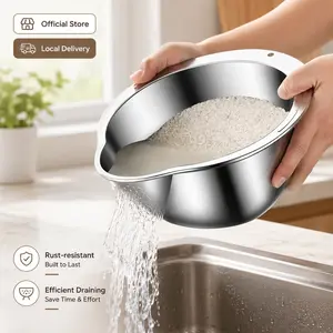 Multifunctional Stainless Steel Strainer Basket, for Indoor Outdoor Daily Use, Household Kitchen Utensil, High Hardness Easy Clean Basket for Cleaning Grains Fruits Vegetables drain