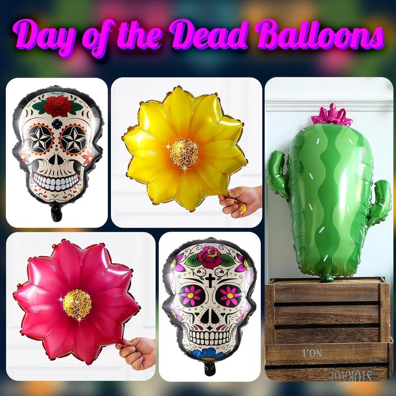 Dia de Muertos Balloon Arch Kit,160PCS Mixed Colorful Day of the  Balloon Garland with Cactus  Sugar Skull Foil Balloons for Halloween 5 de Mayo Mexican Fiesta Party Altar Decorations