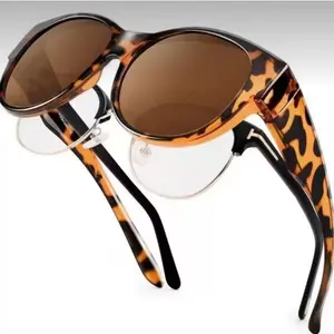 Fit Over Glasses Sunglasses for Women Men Oversized Cat Eye Polarized 100% UV400 Protection Large Round Lens Leopard Print Frame beau big trendy styling internet style mirror Women's Cat Eye Sunglasses