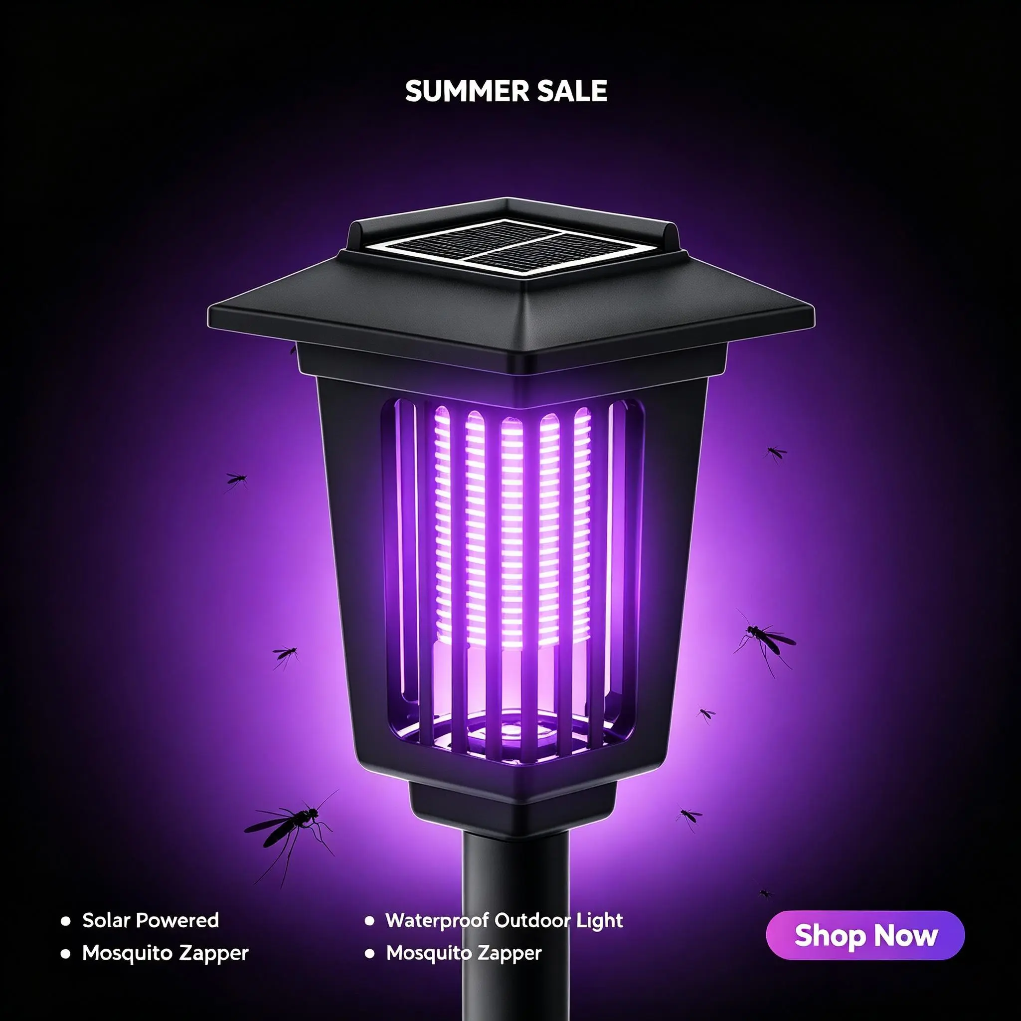 2-in-1 Solar Bug Zapper Outdoor Light - Waterproof UV Mosquito Killer Lamp with Auto On-Off, Solar Stake Light for Patio, Garden, Lawn