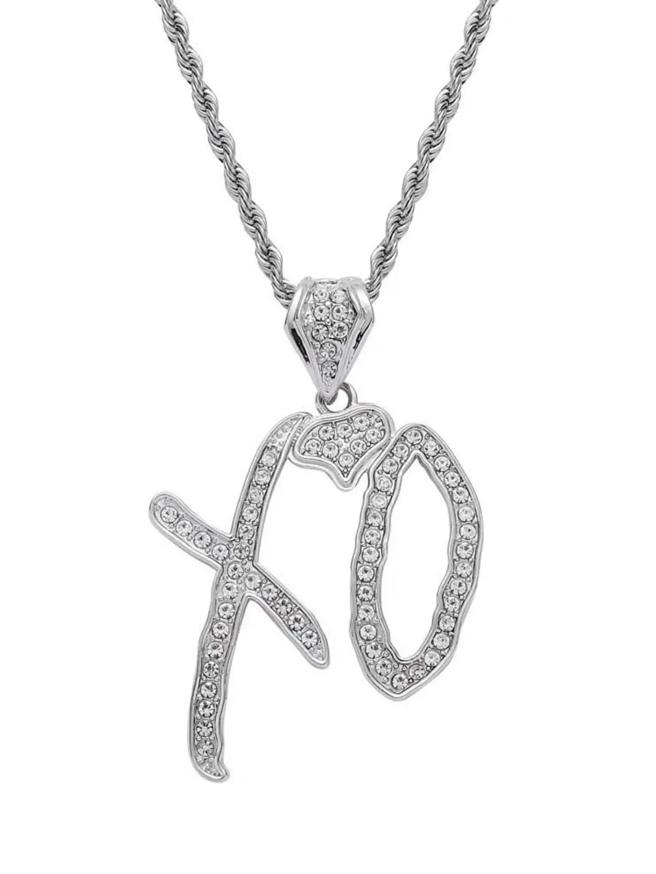 Unise High Hip Hop XO Letter Pendant Necklace For Women Men, Initial Necklace, Alphabet Necklace, Fashion Cubic Zirconia Exaggerate Creative Gift Jewelry, Sparkling Cz Necklace, Cubic Zirconia Necklaces, Alloy Necklace