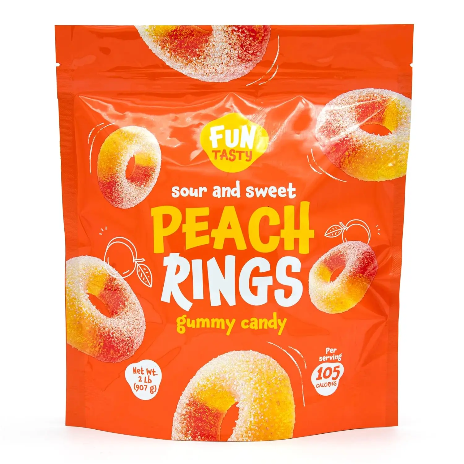 Peach Rings, Peach Gummies, Sweet & Sour Candy - 2 Lb Pack