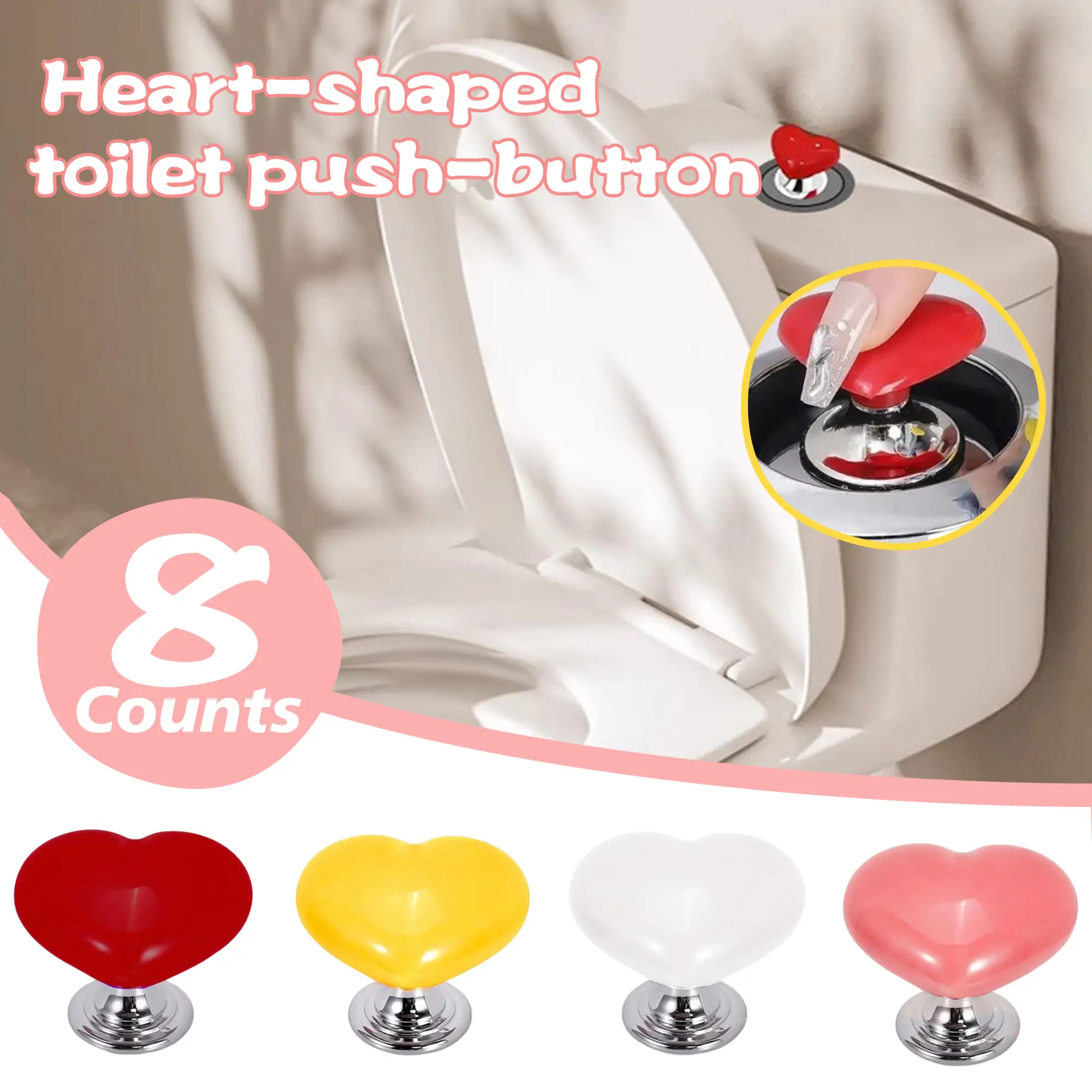 8 Counts Toilet Button Pusher, Love Heart Shaped Toilet Flusher Top Push Button Helper, Toilet Press Tool for Protect Long Nails
