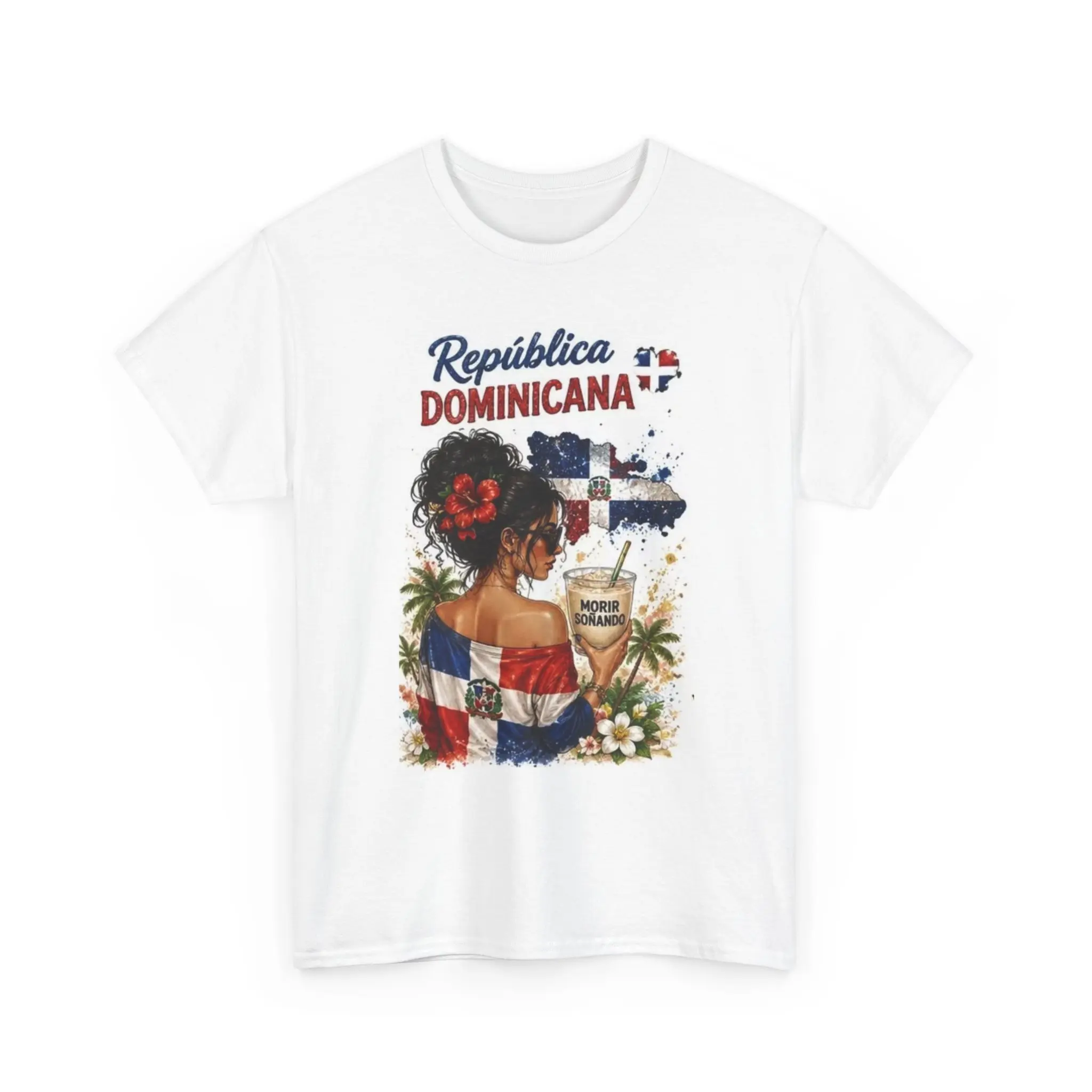 República Dominicana woman with flag Tee | Dominican pride, vintage floral design