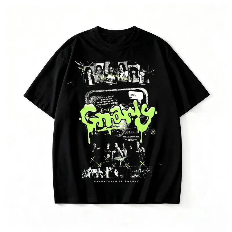 Women's Vintage Graphic 200g 100% Cotton Katseye Gnarly T-Shirt, Eyekon Kpop Fan Merch, Unisex Y2K 90s Retro Korean Idol Aesthetic Streetwear, Crew Neck Short-Sleeve Casual Fabric Tee, Fitness Gym Gift for Her Him, Shortsleeve