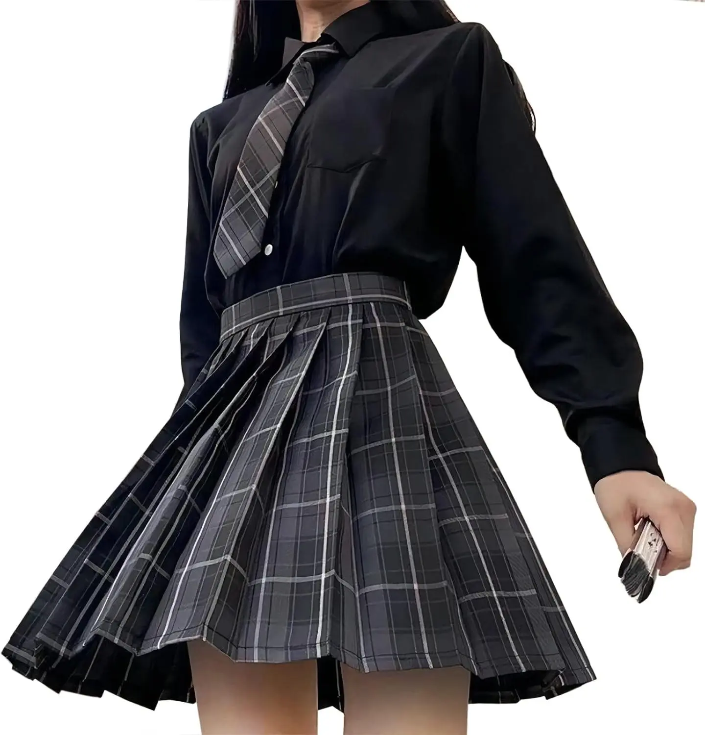 Women's Girls Plaid Pleated Skirt High Waisted Japanese School Uniform A-line Pleated JK Skirt Skater Tennis