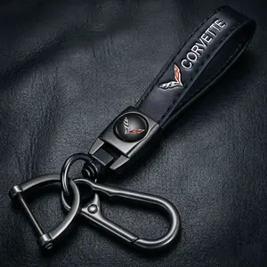Luxury Genuine Leather Keychain, CORVETTE Car Key Accessory, Premium Gift Keychains