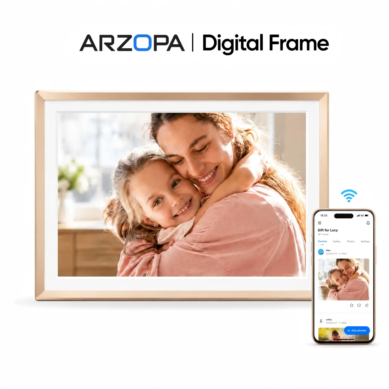 ARZOPA Digital Frame | 10.1''/14''/15.6'', 32GB, Free Unlimited Cloud Storage, Touchscreen, Photos/Live/ Video Supported, Digital Picture Frame, Auto Rotate, Gift Idea, Christmas Gift, Birthday Gift, Gift for Grandparents