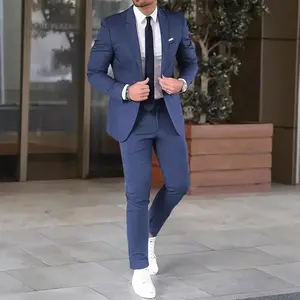 2025 New Men's Business Casual Suit Suit Two-Piece Solid Color Slim-Fit Banquet Dress Outfit Top Suit Pants Classic Formal