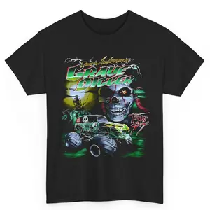 Vintage 1990s Grave Digger Monster Jam Graphic T-Shirt, Halloween Skull Shirt For Racing Fan, Gift For Fan