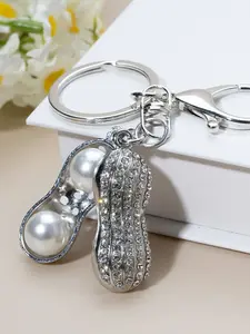 Peanut Pearl Keychain Pendant, Unique Decorative Keychain, Fashionable Gift Idea, Stylish Key Holder, Peanut Keychain Accessory