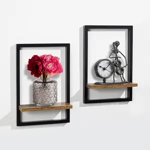 Floating Shelves Wall Mounted Cube Storage Shelf Set of 2, 4” for Home Decor