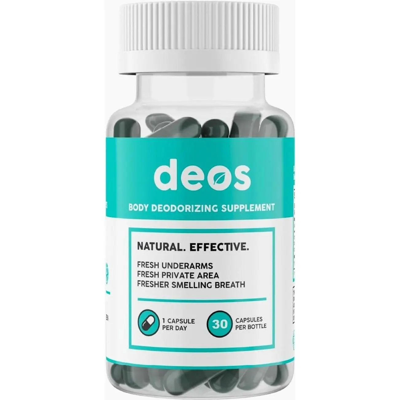 DEOS Internal Deodorant Supplement – Full Body Deodorizer for Gut Health, Skin Health, Detox & Digestion Support – Natural Odor Control Chlorophyll Pills | 30 Capsules