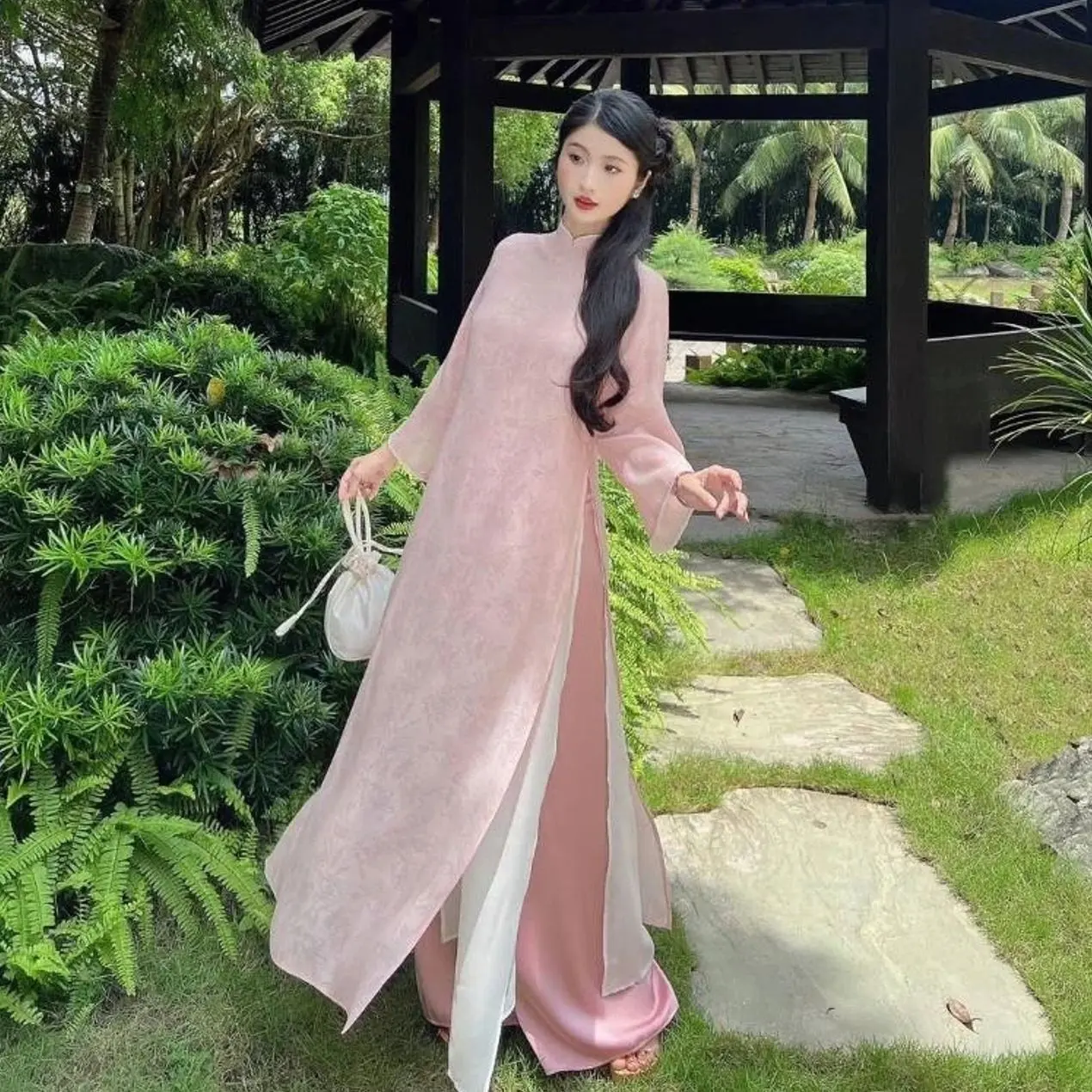 Elegant Brocade Ao Dai Set – Traditional Vintage Vietnamese Style Tunic