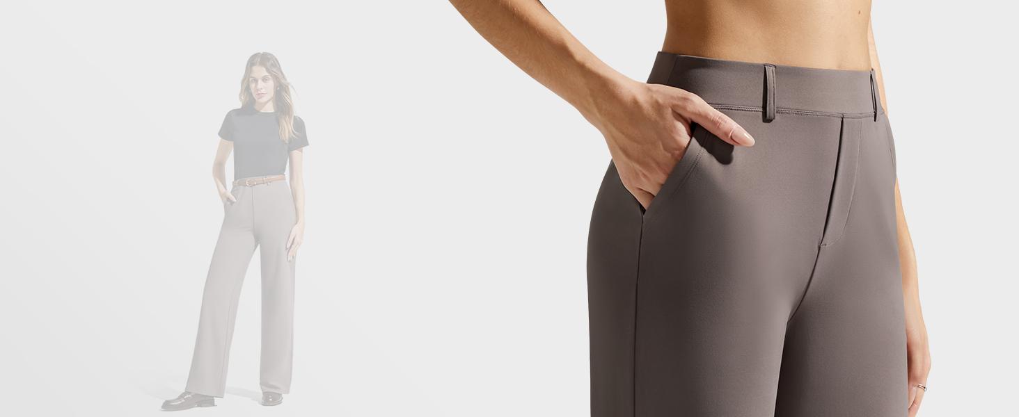 G4Free EverGoing Women's Wide Leg Dress Pants Pull On Stretchy High Waisted Casual Trousers with Pockets