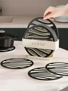 6Pcs Trivet Mats - Double Insulated Design Hot Pot Holder Hot Pads for Tables, Countertops, Non-Slip Heat Resistant Modern Kitchen Trivets, Cooking Pot Holders Set（6pcs+Stand）