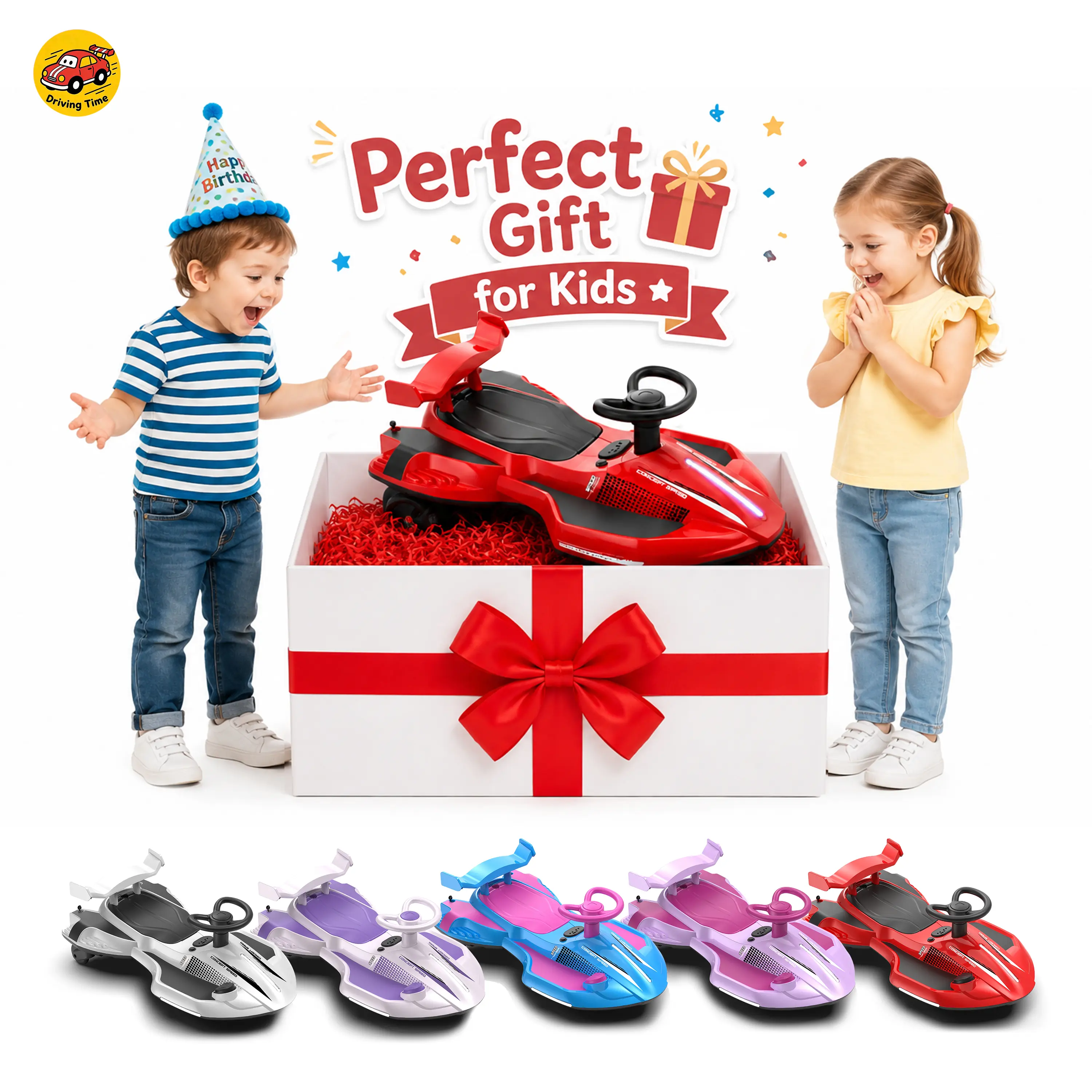 12V Kids Electric Wiggle Ride-On Car for 3-8Years , 35W Motor, 3.73–4.35mph Car Speed, 360° Continuous Drifting, Rear Mist Spray, Cool LED Lights, Flashing Rear Wheels, Music, USB, MIC, Power Display, Triangular Anti-Tip Chassis, Cells, Ride On, Ride On M