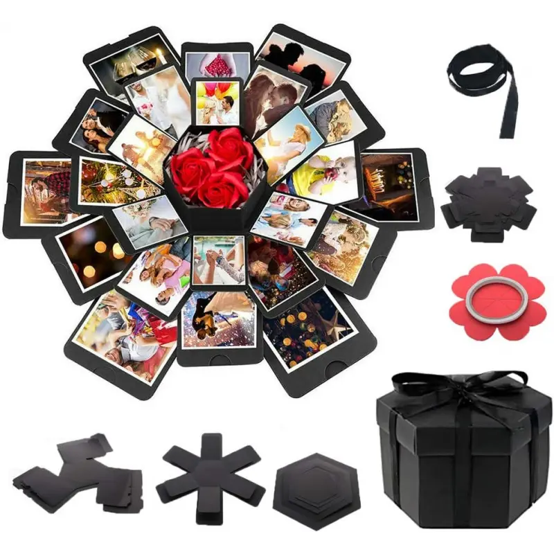 Unisex DIY Explosion Lidded Paper Multi-Item Party Gift Set, Customizable Scrapbook-Style Photo Memory Box for Wedding Gifting (Home & Festive Party Supplies), Lidded Party Gifts, Multi-Item Party Gifts