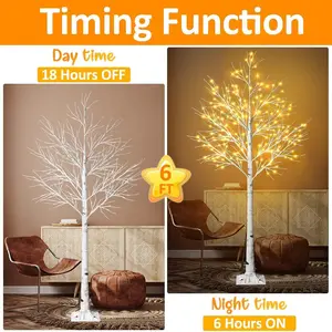 Sunshine 6Feet Birch Tree with Lights 8 Modes Dimmable Fairy Lights with Remote 160 LEDs Warm White Wedding Festival Party Christmas Decorations for Home Plug and Base Included with Timing Function - Stripe