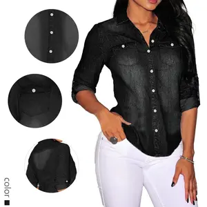Stylish Black Denim Button - up Shirt for Women - Classic Western - inspired Design