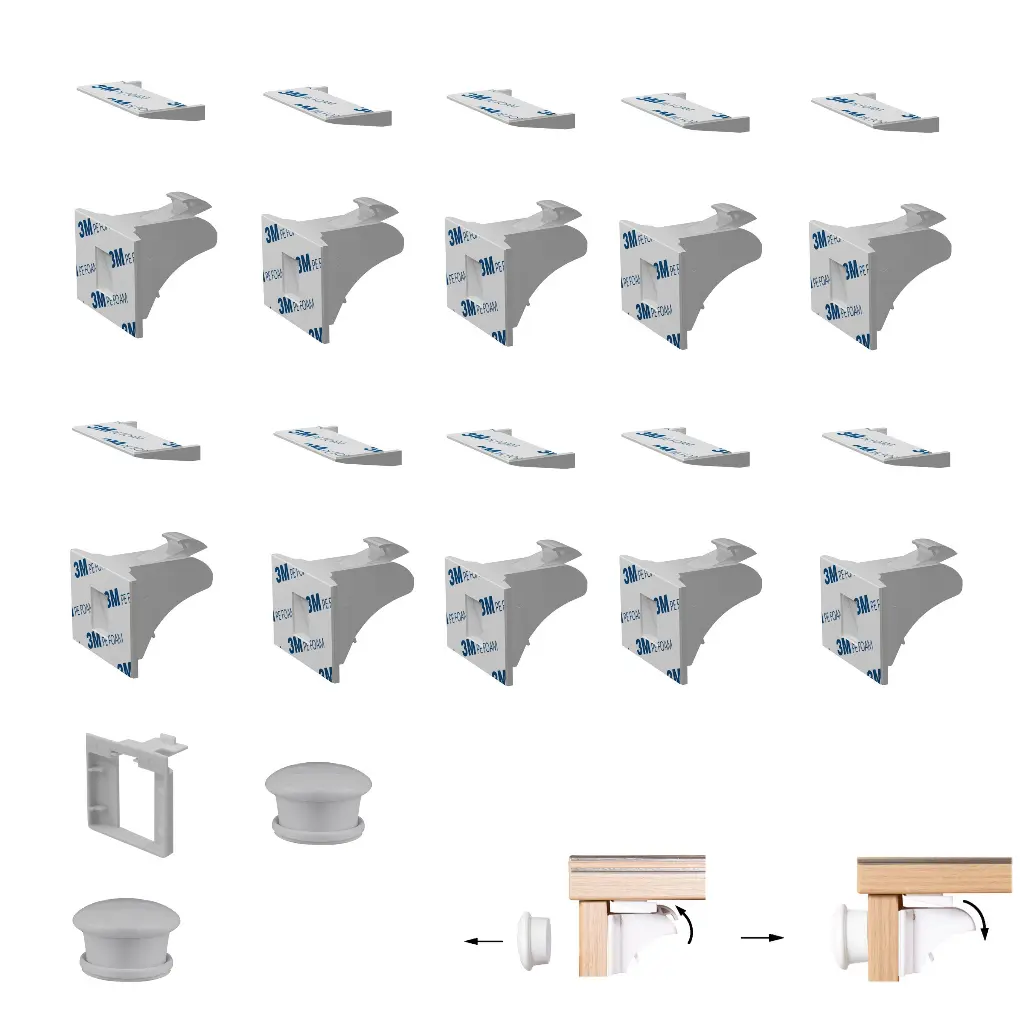 Magnetic Cabinet Locks, 10-Pack with 2 Keys & Installation Cradle, No-Drill Adhesive Safety Latch for Kitchen Bathroom Pantry Cabinets & Drawers, Easy Magnet Key Installation