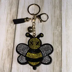 Black Bee Keychain with Gold Chain and Tassel Accessory for Keys and Bags