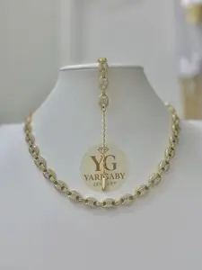 Yargaby Jewelry Set Elegante Choker 17 in con Extensión y Pulcera 7 in con Extensión Gold Plated Chain Necklace