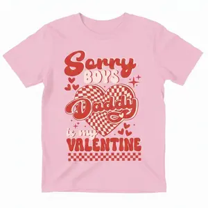 Girls' Short-Sleeve Funny Graphic Tees - Spring-Summer Cute Casual Double-Sided Tops with "SORRY BOYS DADDY IS MY VALENTINE" Checkerboard Heart Cartoon Design