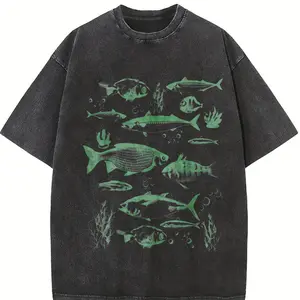 Retro Fish Tattoo Style T-Shirt, Vintage 90s Fisherman Graphic Tee, Bass Shirt, Fishing Lovers Gift, Y2k Nature Shirt, Ocean Wildlife Top