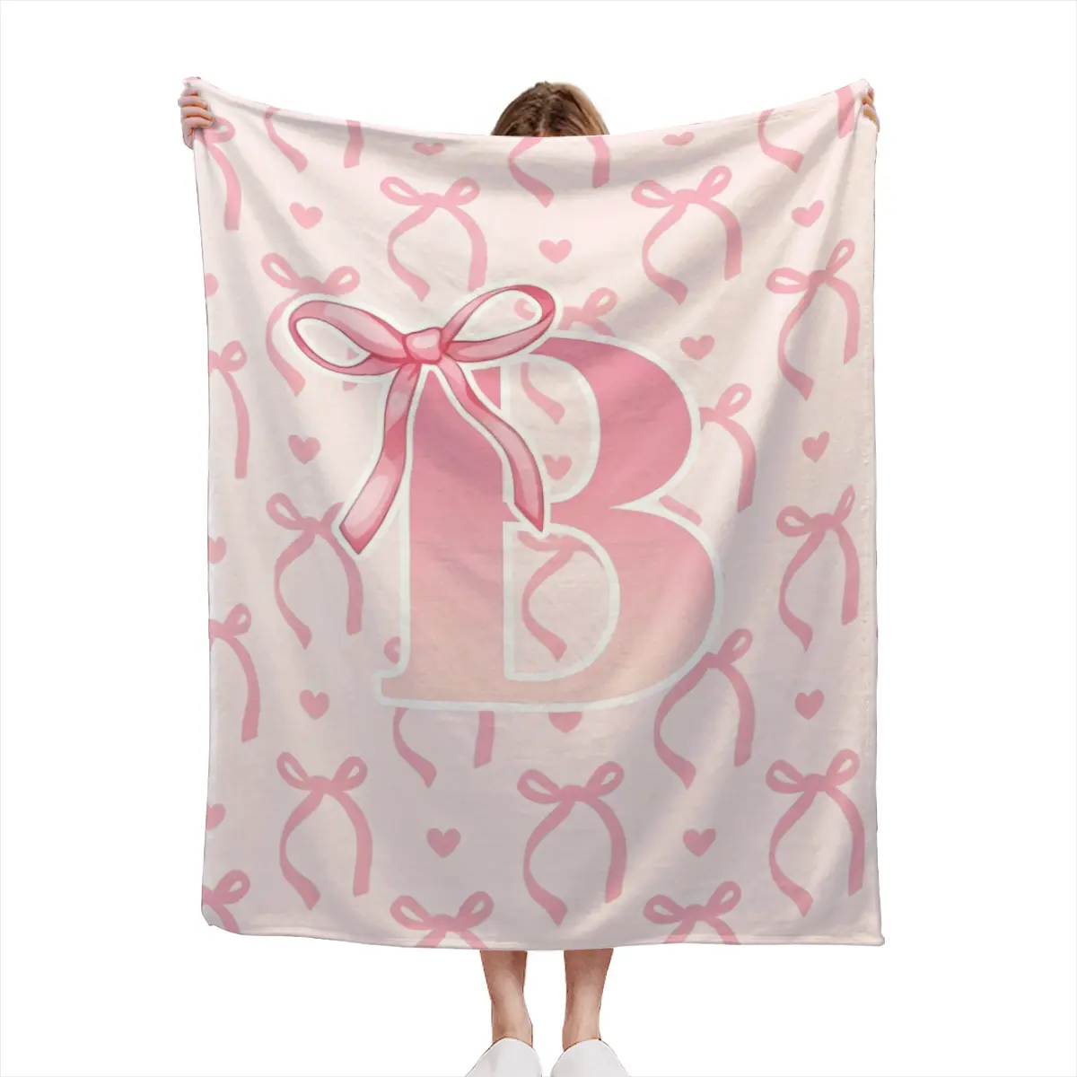 Coquette Pink Bow Initial N Throw Blanket, Monogram Letter N Flannel Blanket, Soft Cute Girly Aesthetic Decor Blanket, Personalized Gift for Women