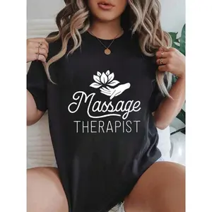Womens Massage Therapist Massage Therapy Gift Spa Shirt For Women O-Neck Crew Neck Short Sleeve T-Shirt, Casual Print Graphic Cotton Tees Women Tops