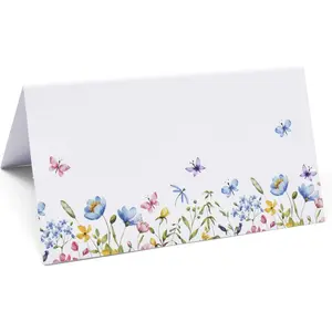 Gift Boutique 100 Floral Wildflower Place Cards Folded Tent Name Cards for Wedding Baby Shower Dinner Reception Table Setting Party Decorations